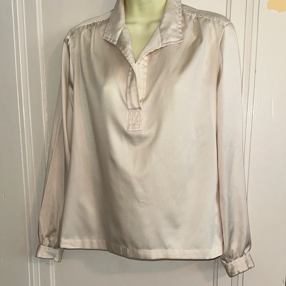 Vintage 70s Fritzi Cream/Ivory‎ Long Sleeve Polyester Blouse